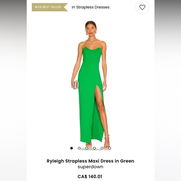 Ryleigh Strapless Boat Neckline Dress Green XS (superdown) Revolve wedding guest - Picture 3 of 9